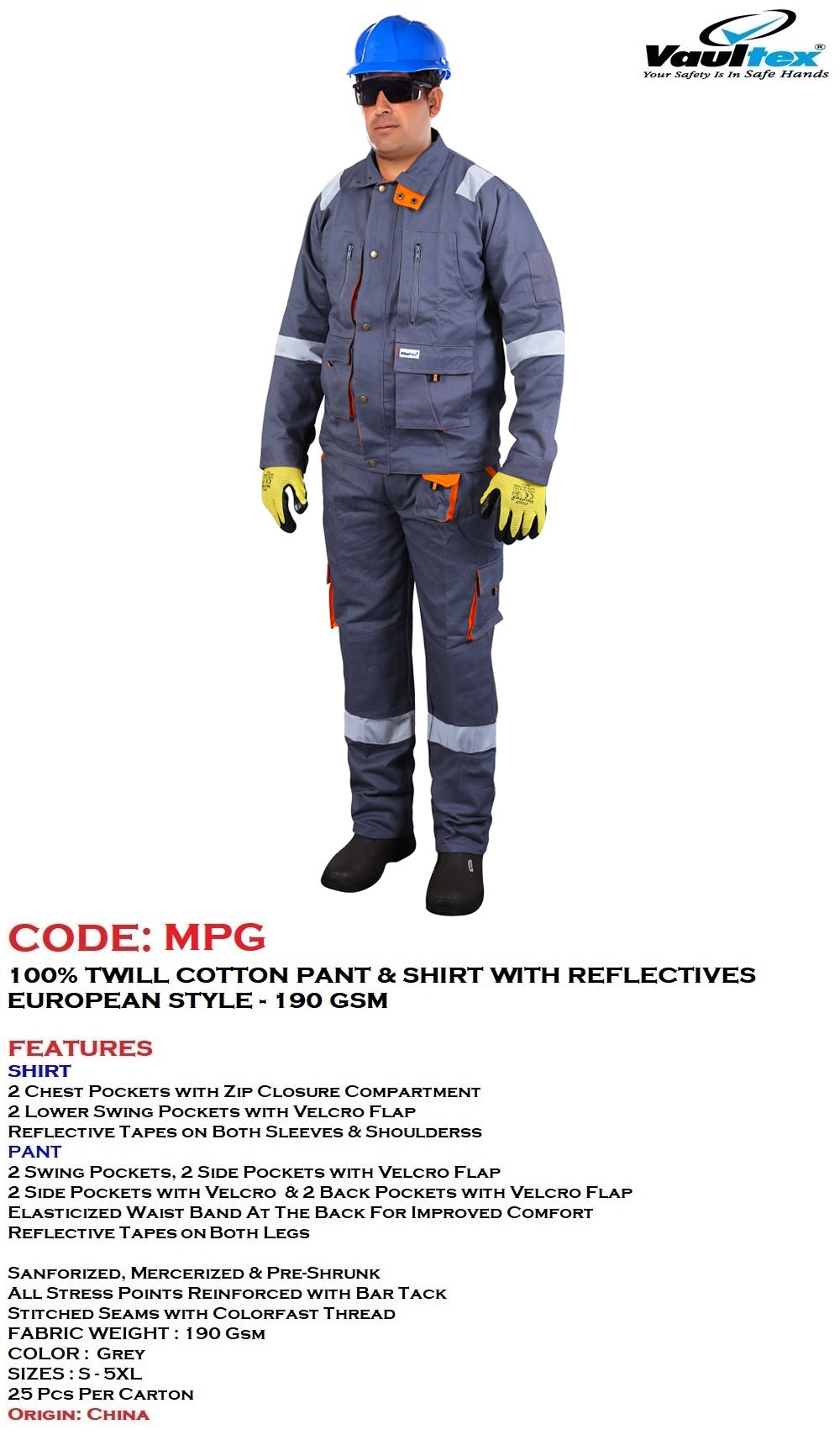 100% Twill Cotton Pants & Shirt With Reflective